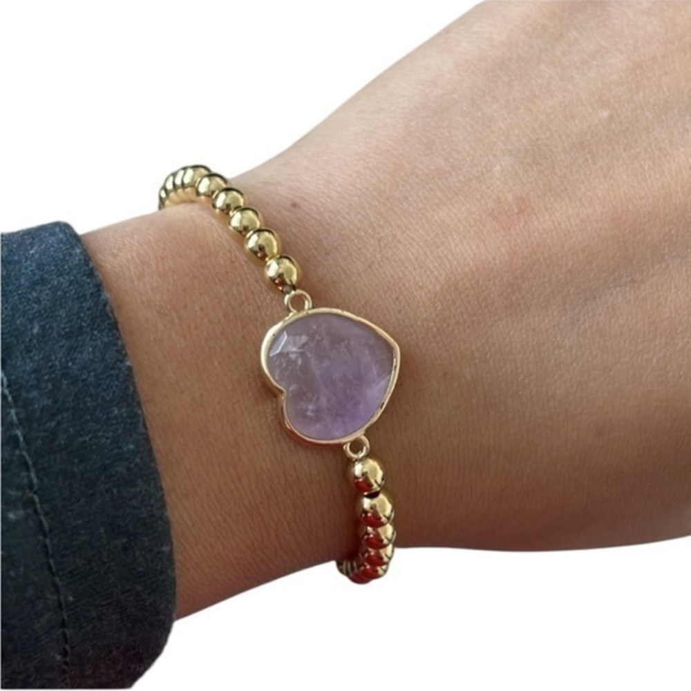 Fresh Water Pearl SWAROVSKI Amethyst Heart Stretch Bracelet